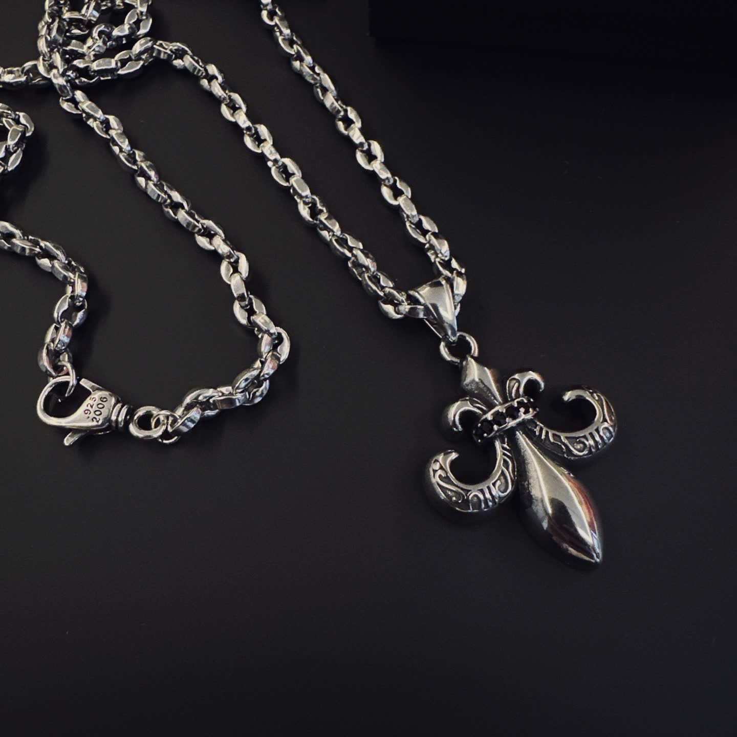 Chrome Hearts Silver Fleur-de-lis Pendant Necklace
